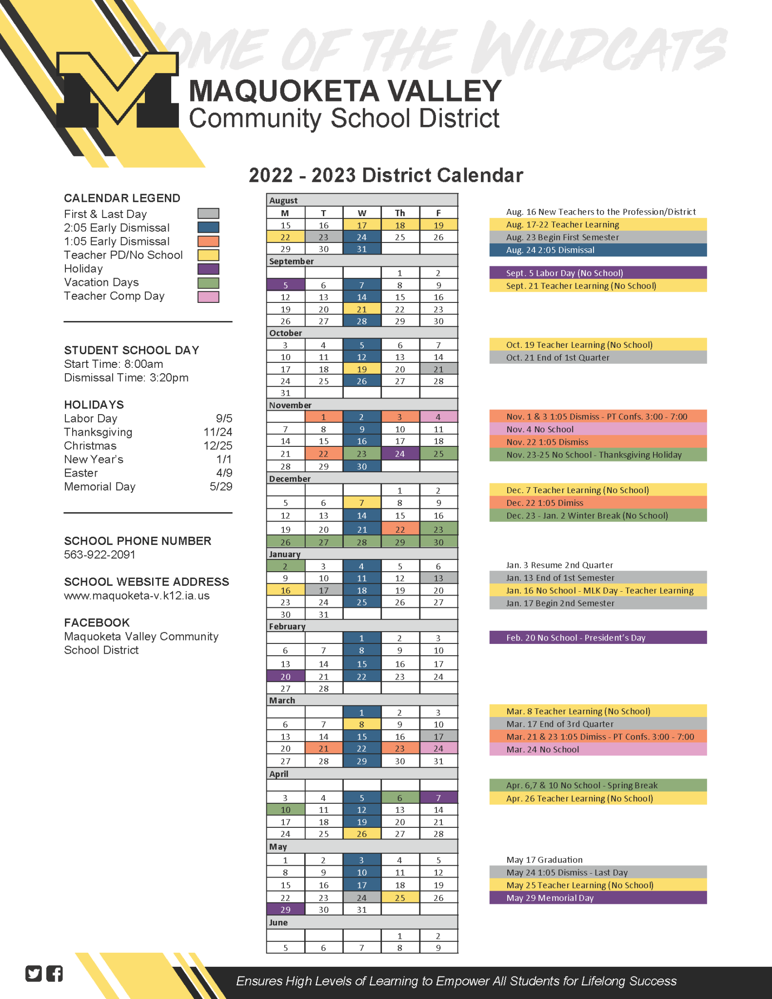 Calendars Maquoketa Valley CSD