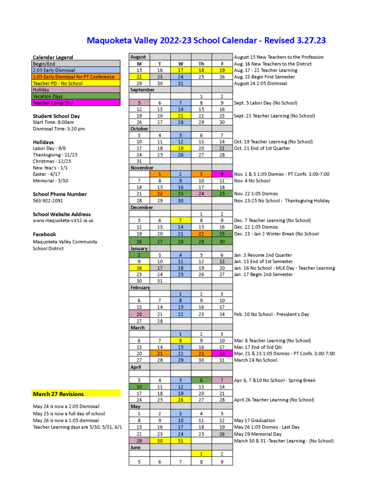 Calendars Maquoketa Valley CSD