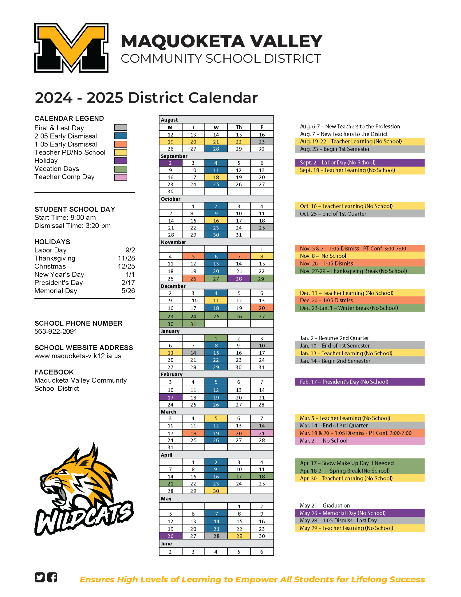 Calendars Maquoketa Valley CSD